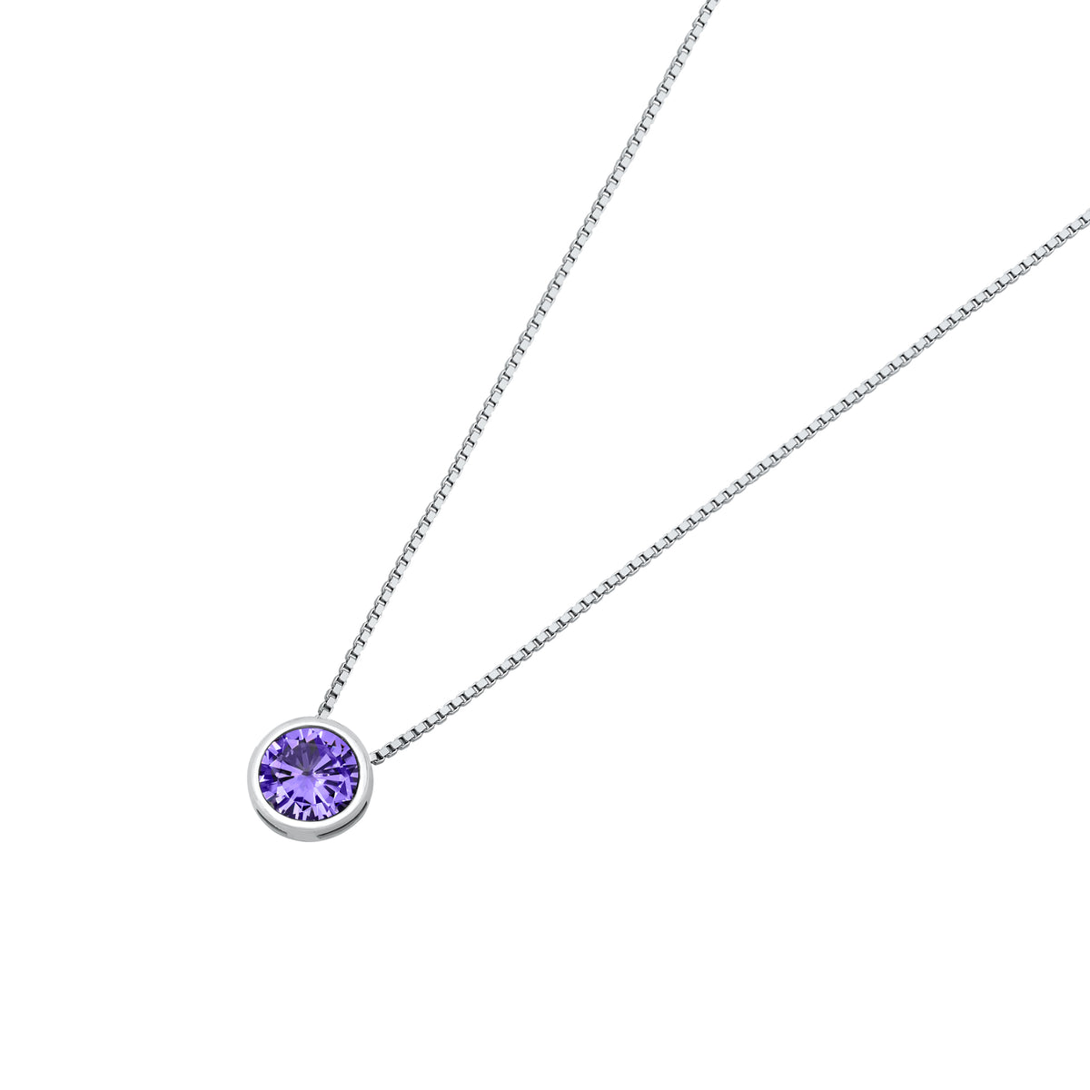 Silver CZ Necklace - Bezel Solitaire
