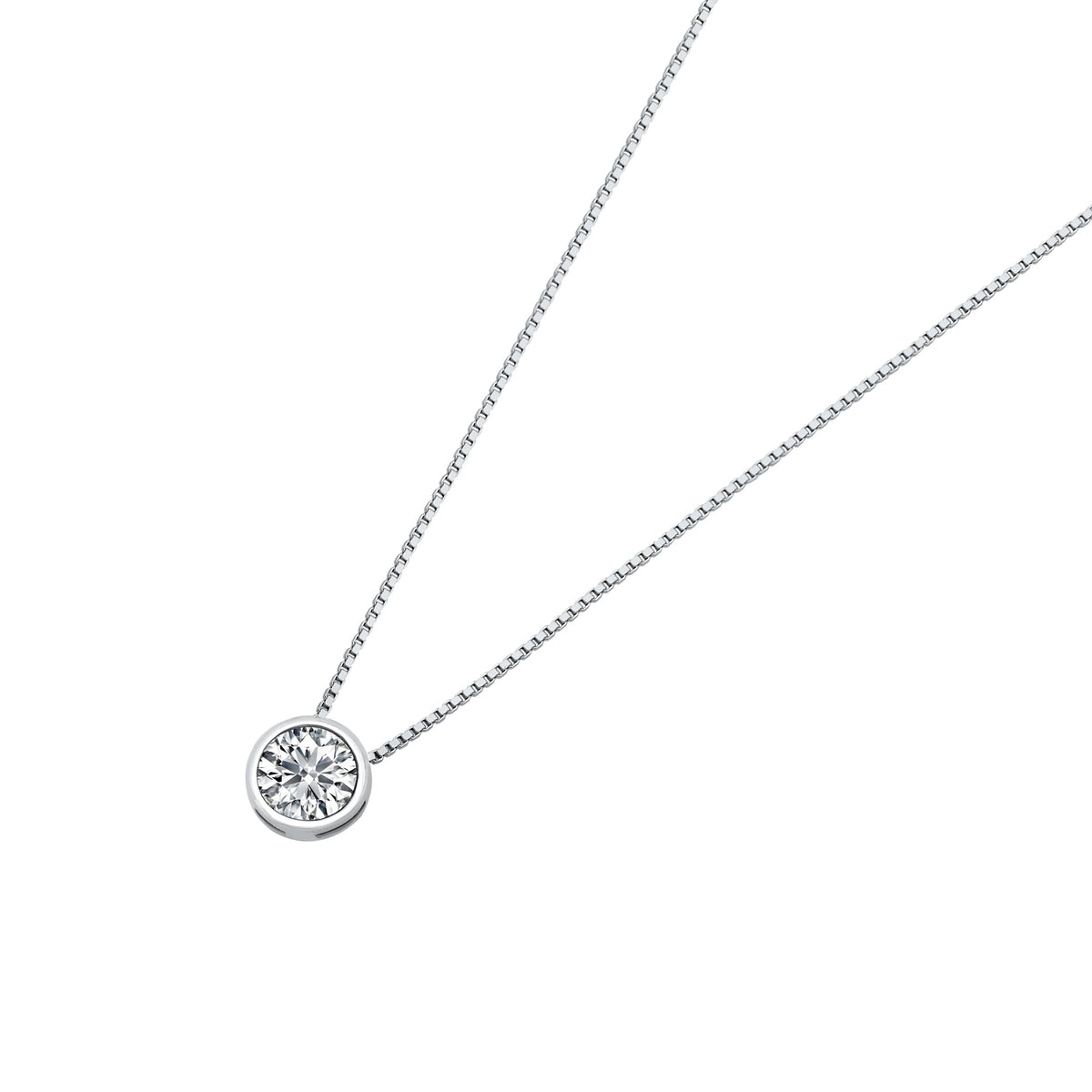 Silver CZ Necklace - Bezel Solitaire