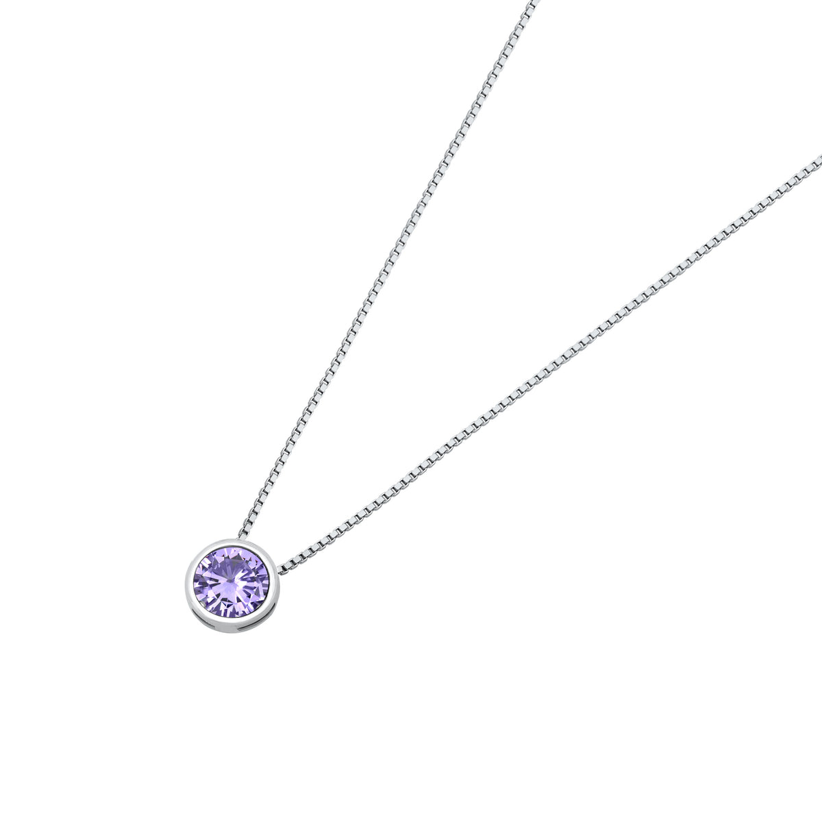 Silver CZ Necklace - Bezel Solitaire