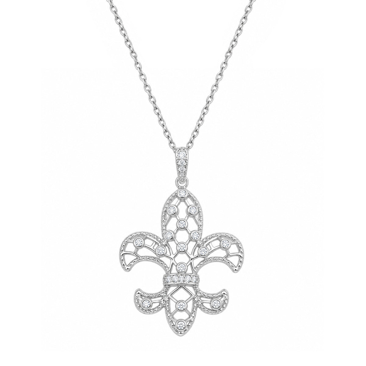 Silver CZ Necklace - Fleur De Lise