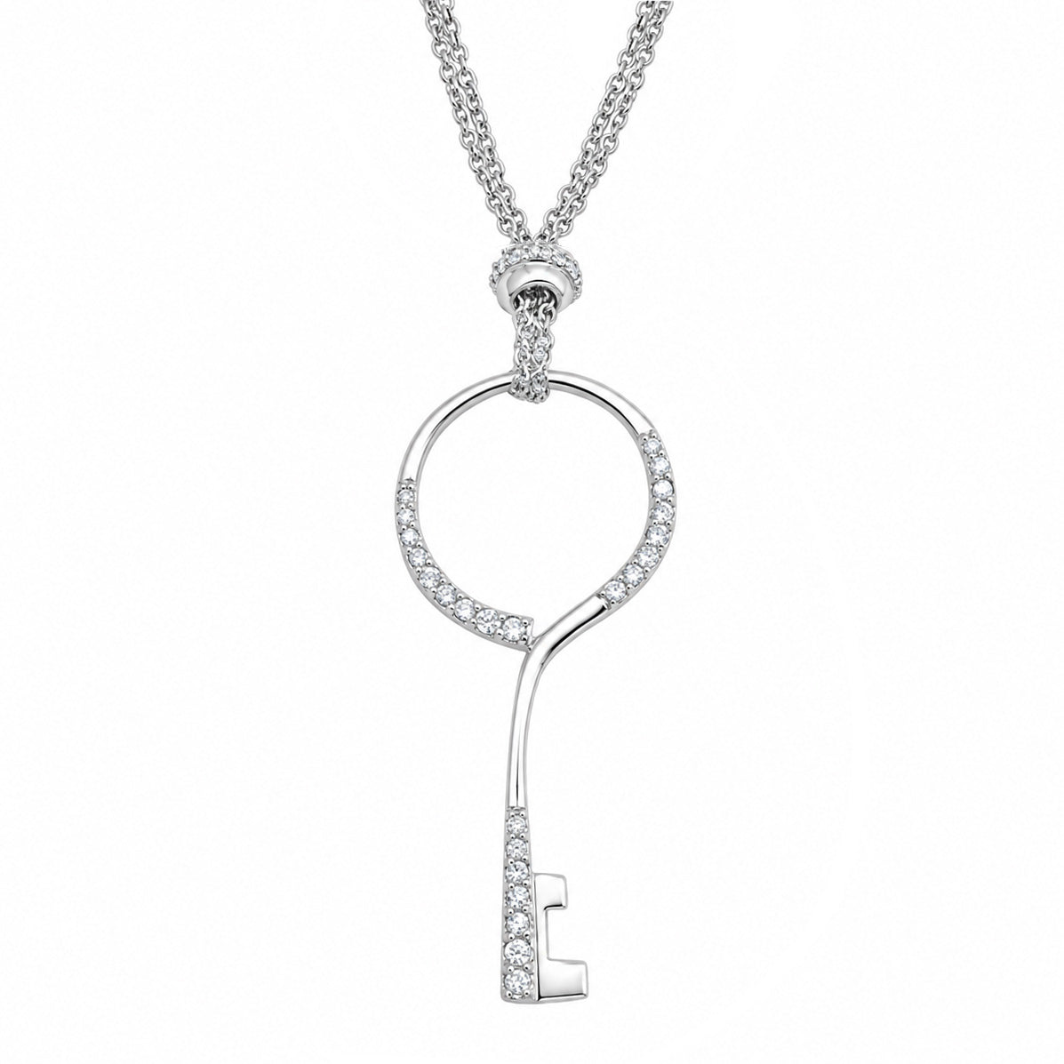 Silver CZ Necklace - Key