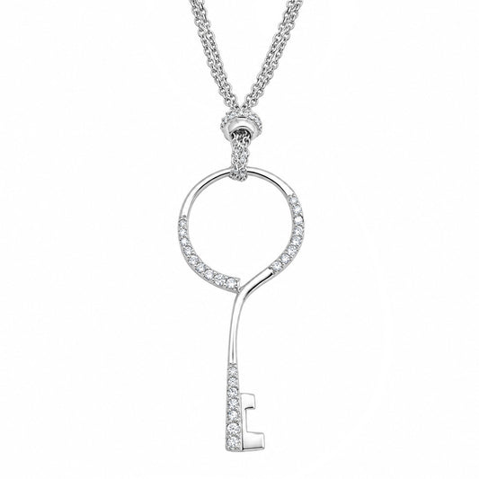 Silver CZ Necklace - Key