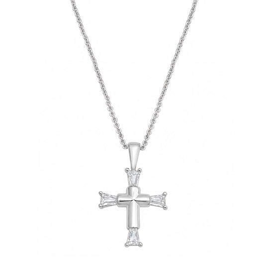 Silver CZ Necklace - Cross