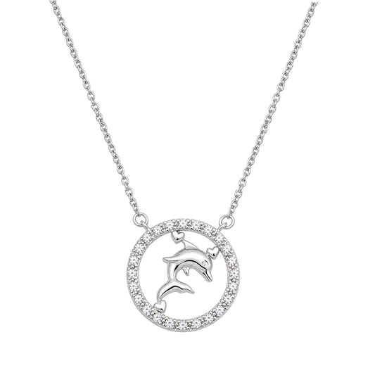 Silver CZ Necklace - Dolphin