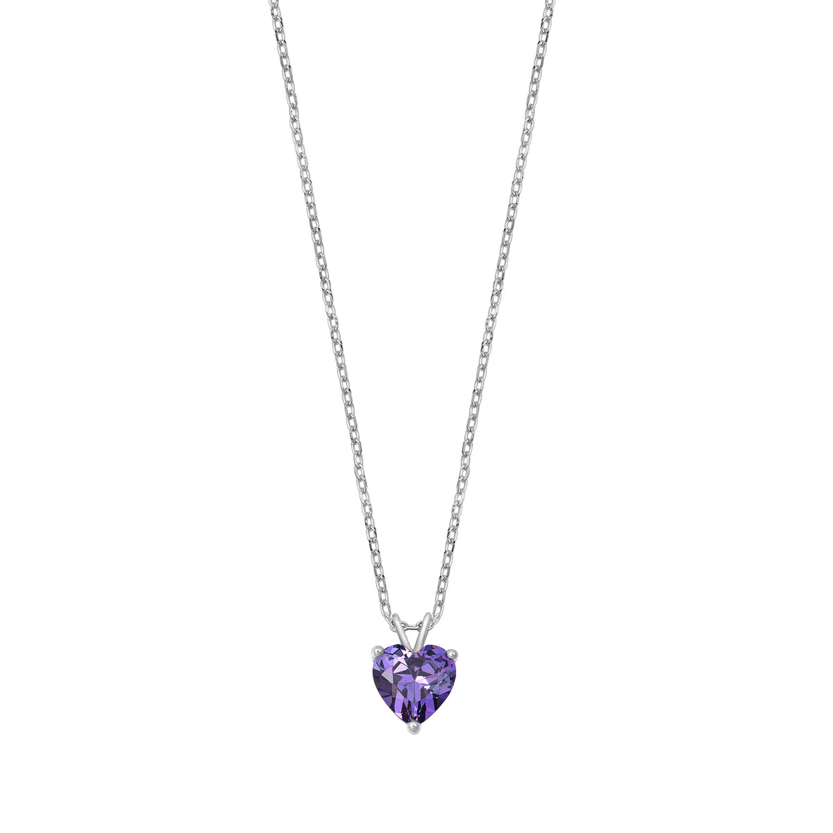 Silver CZ Necklace - Heart Solitaire