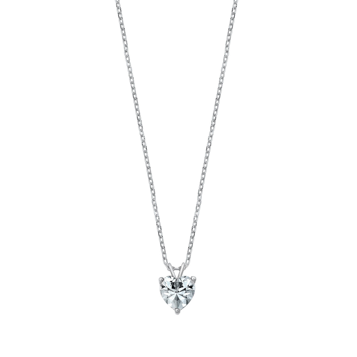 Silver CZ Necklace - Heart Solitaire
