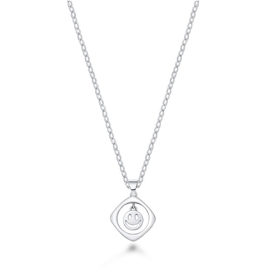Silver CZ Necklace - Happy Face