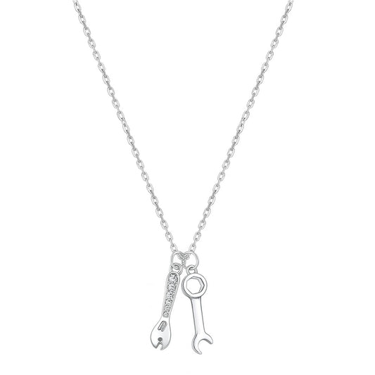 Silver CZ Necklace - Wrench & Spanner Tool