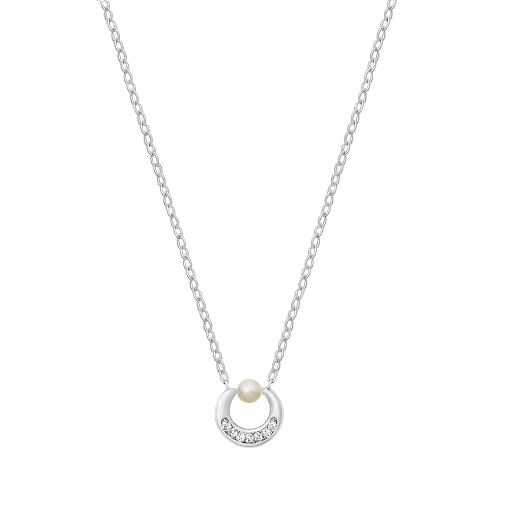 Silver CZ Necklace - Pearl