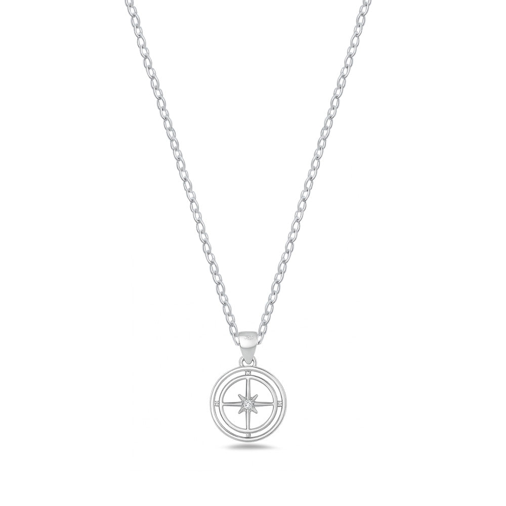 Silver CZ Necklace - Compass