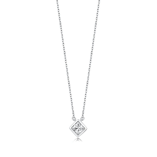 Silver CZ Necklace - Square Solitaire