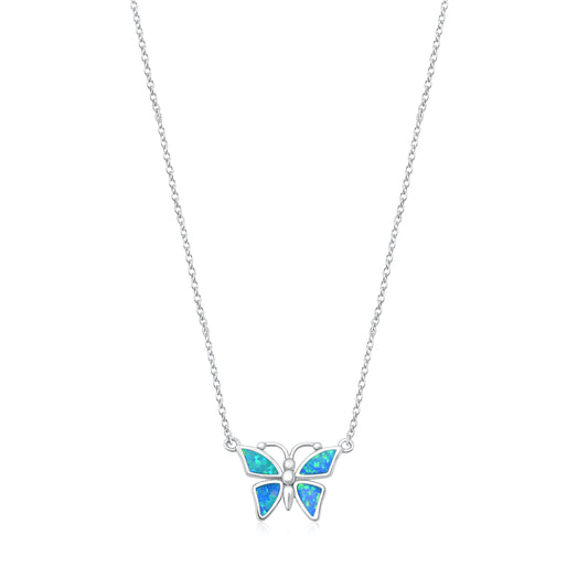 Silver Lab Opal Necklace - Butterfly