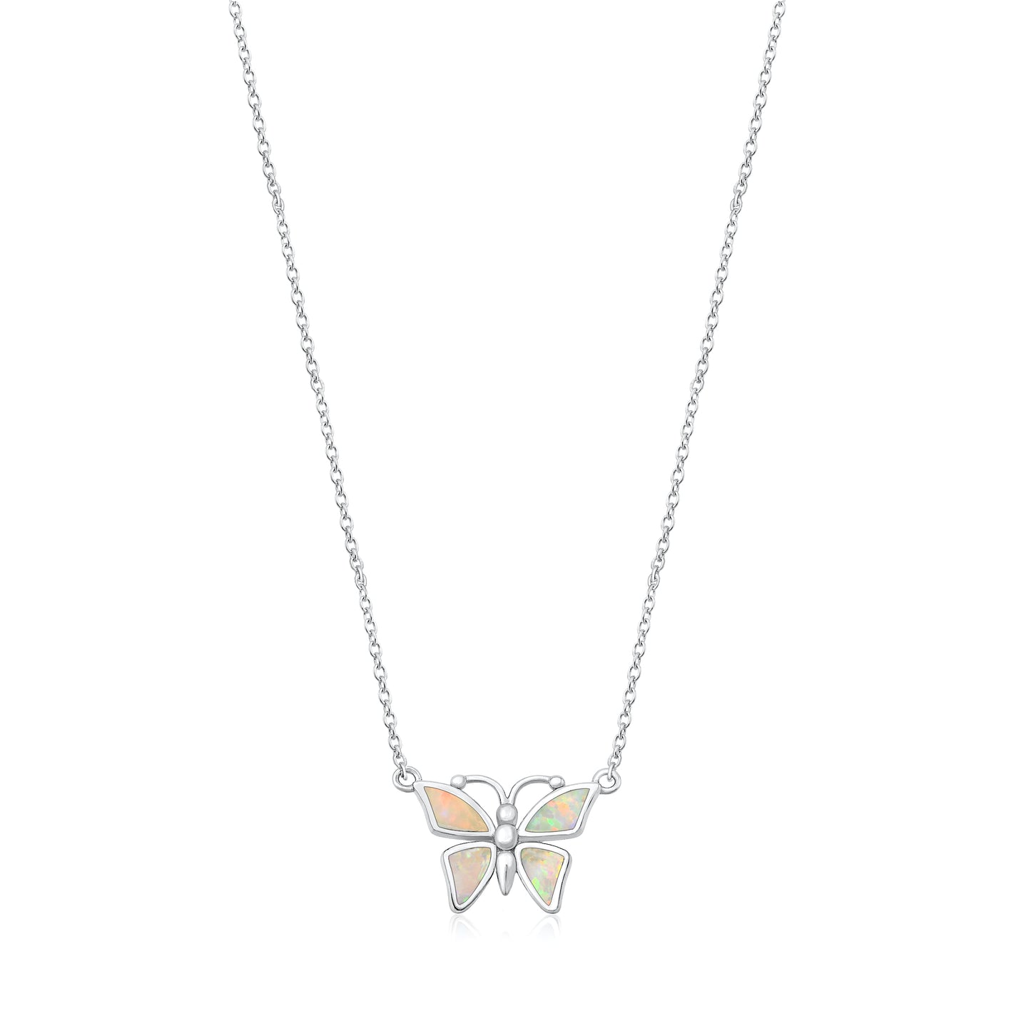 Silver Lab Opal Necklace - Butterfly