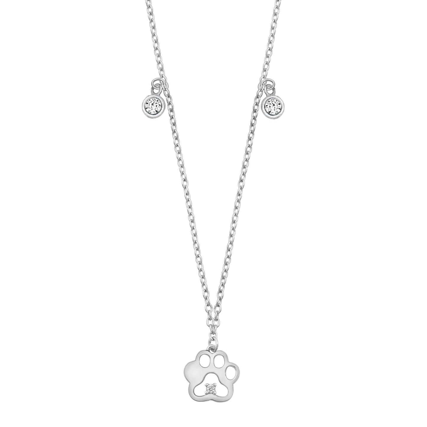 Silver CZ Necklace - Paw Print