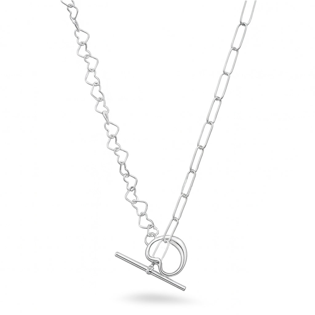 Silver Necklace - Heart Link & Paperclip Chain