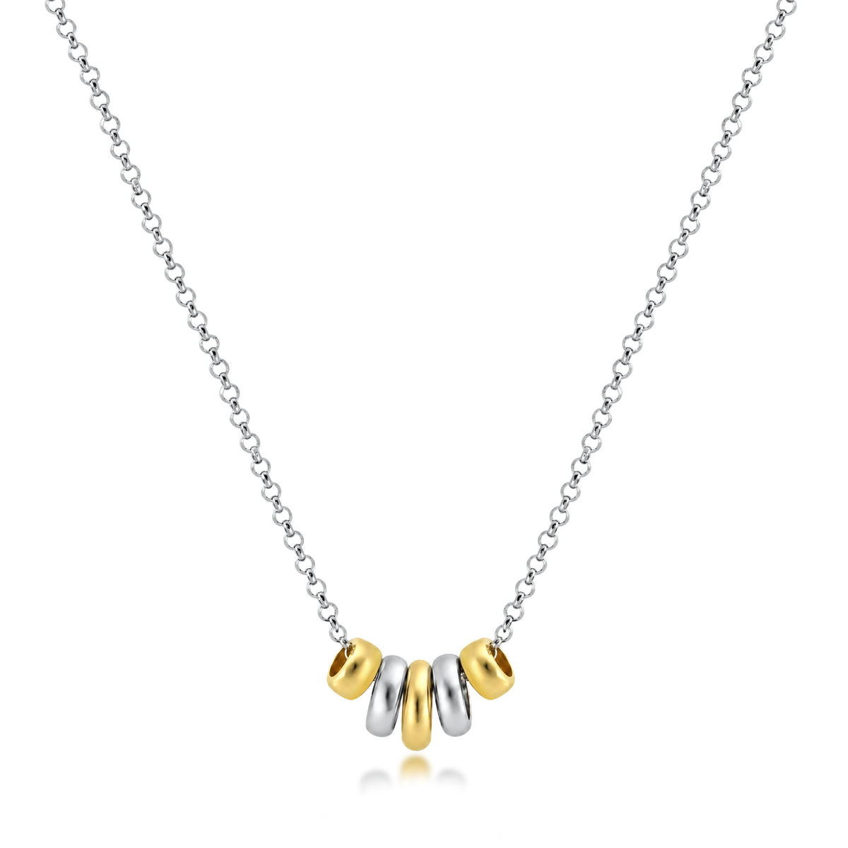 Sterling Silver Five Ring Bead Necklace