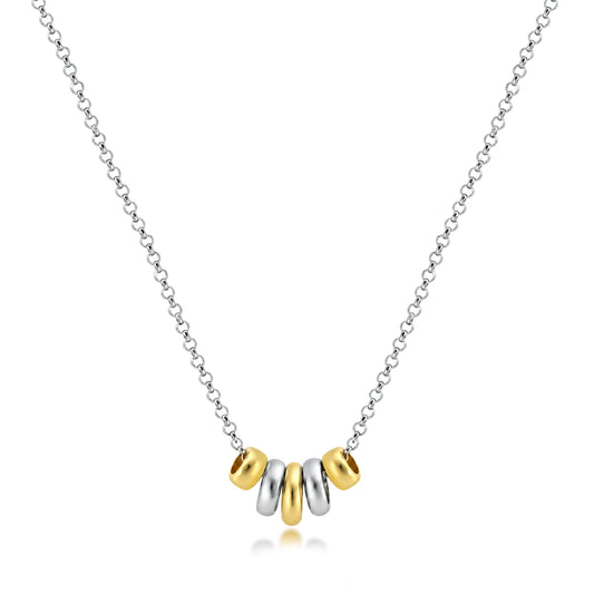Sterling Silver Five Ring Bead Necklace