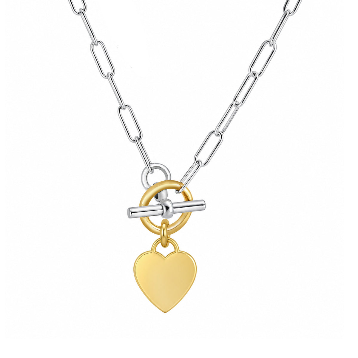 Sterling Silver Heart Toggle Paperclip Necklace