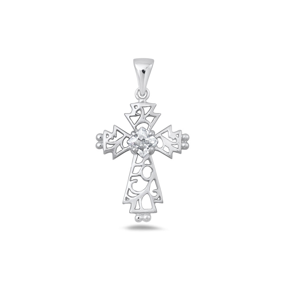 Silver Cross Pendant w/ CZ