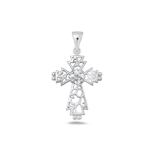 Silver Cross Pendant w/ CZ