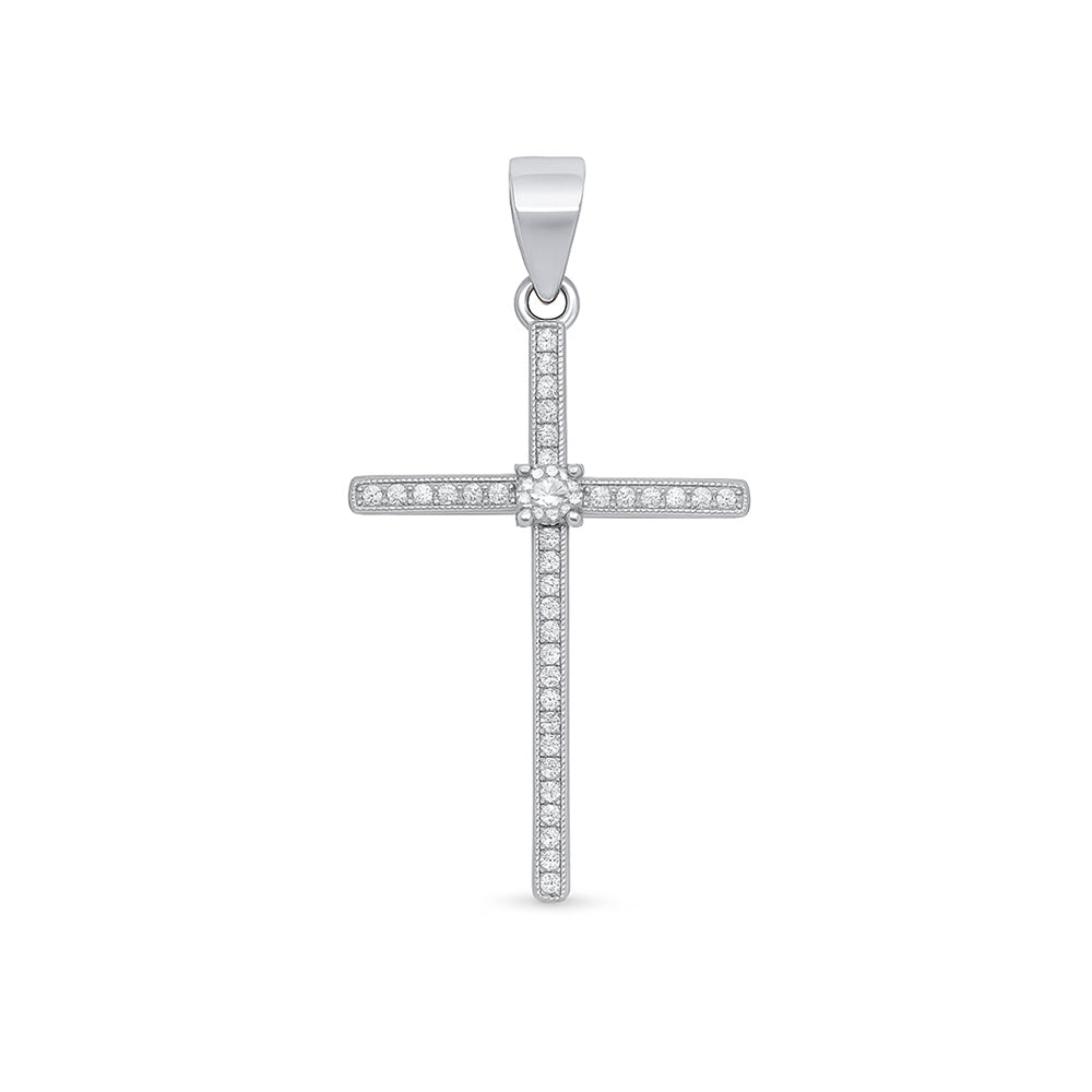 Silver CZ Pendant - Cross