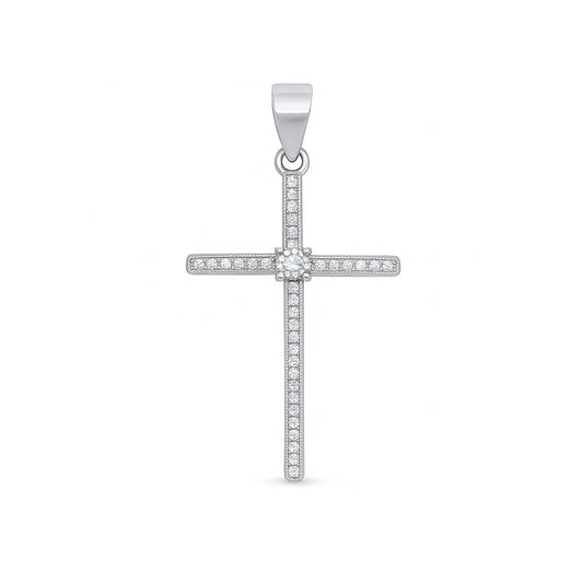 Silver CZ Pendant - Cross