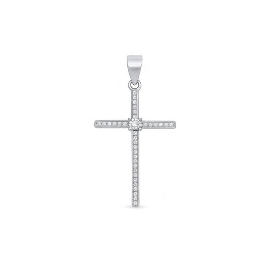 Silver CZ Pendant - Cross