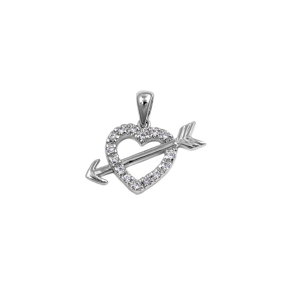 Silver Heart Pendant w/ CZ - Heart w/ Arrow