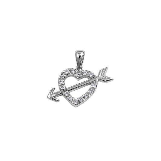 Silver Heart Pendant w/ CZ - Heart w/ Arrow