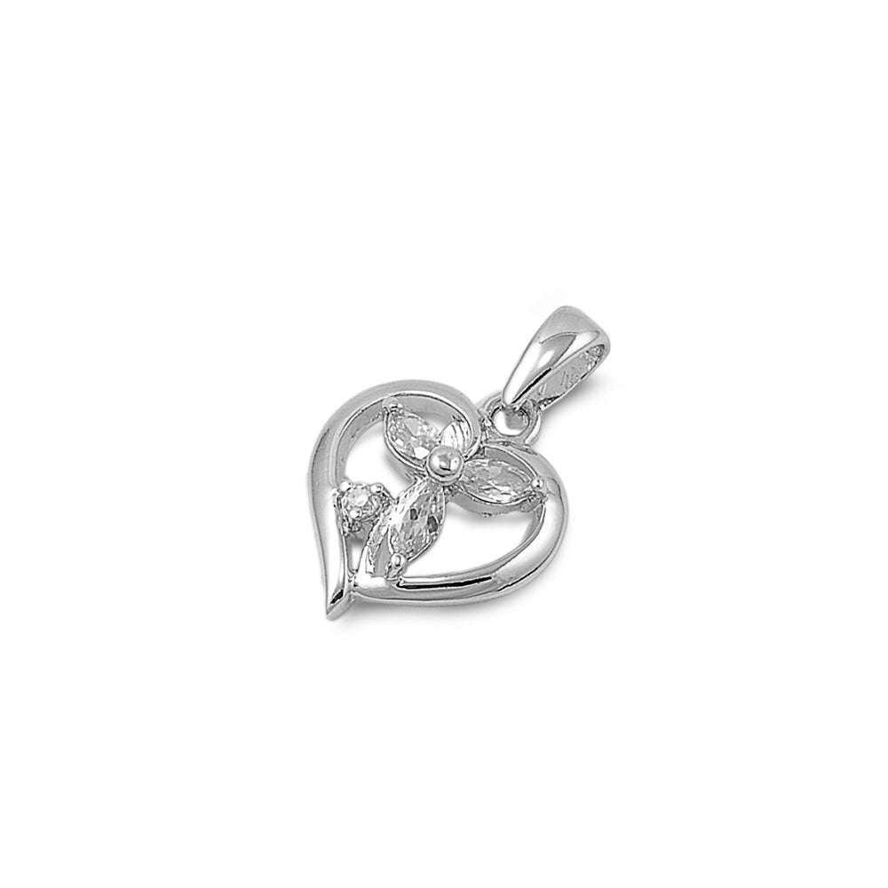 Silver CZ Pendant - Heart