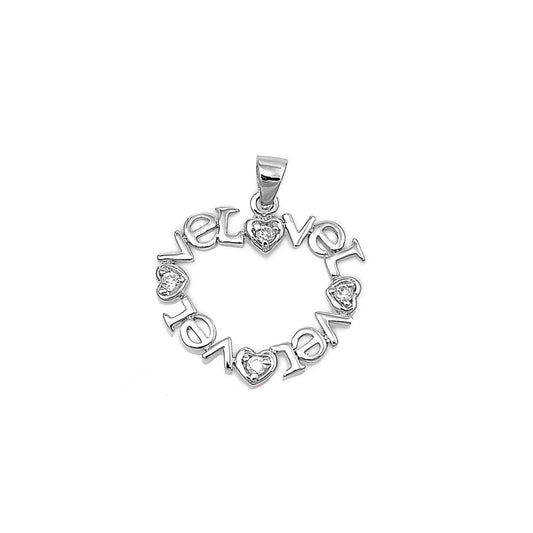 Silver Heart Pendant w/ CZ - LOVE