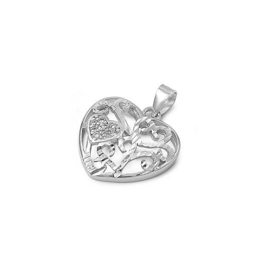 Silver CZ Pendant - Heart