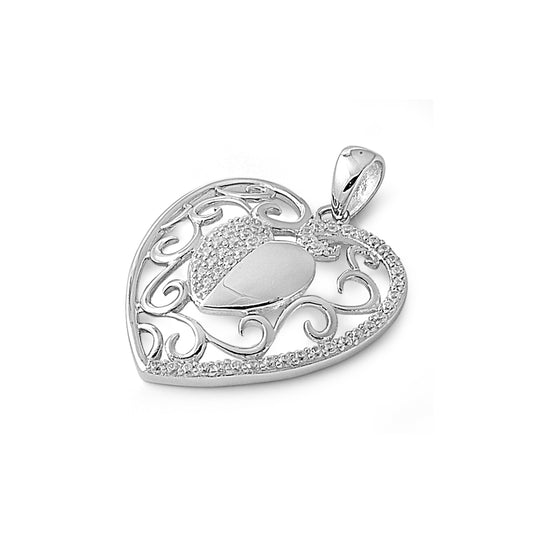 Silver CZ Pendant - Heart
