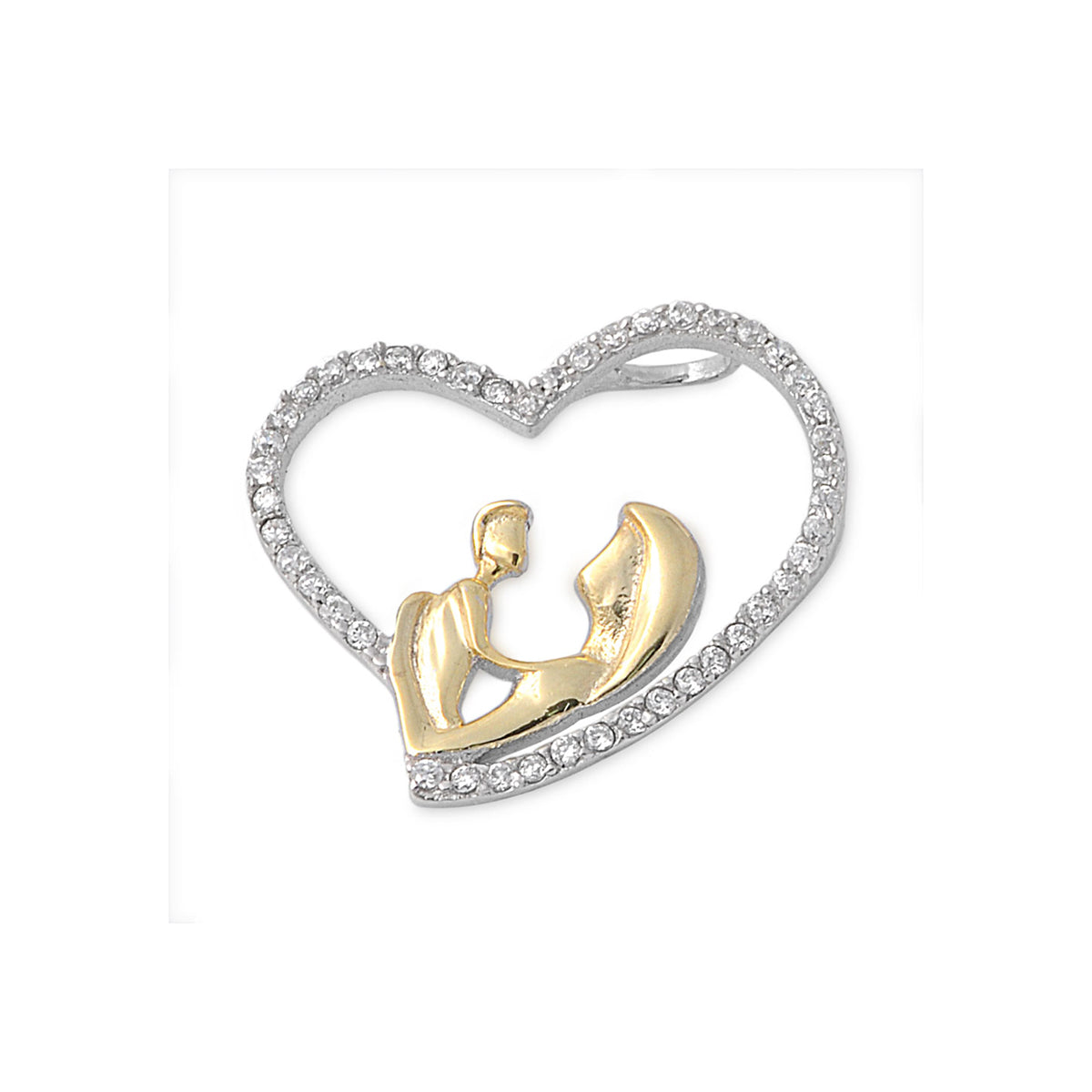 Silver Pendant W/ CZ - Mother & Child Heart