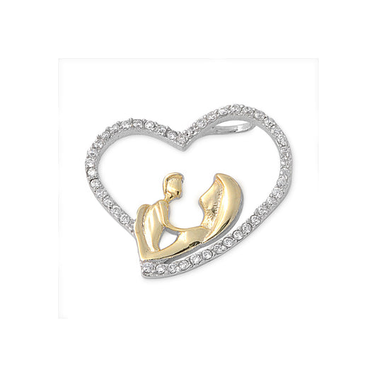 Silver Pendant W/ CZ - Mother & Child Heart