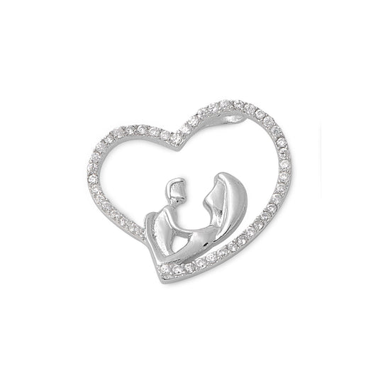 Silver Pendant W/ CZ - Mother & Child Heart