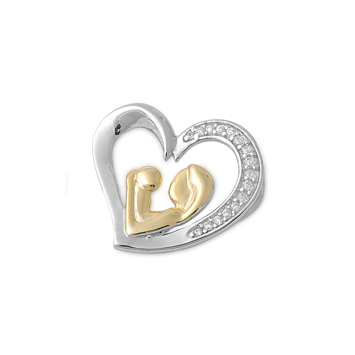 Silver Pendant W/ CZ - Mother & Child Heart