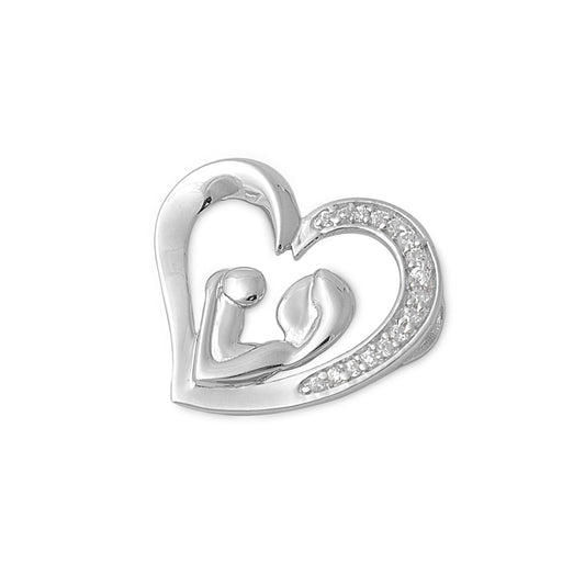 Silver Pendant W/ CZ - Mother & Child Heart