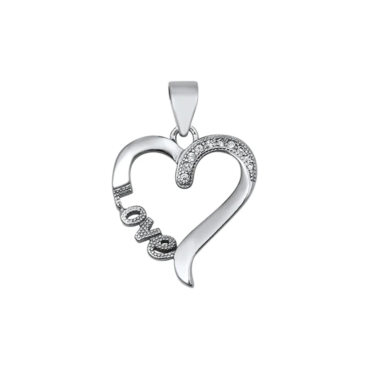 Silver Pendant W/ CZ - Love & Heart