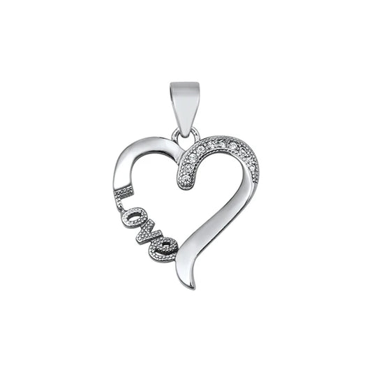 Silver Pendant W/ CZ - Love & Heart