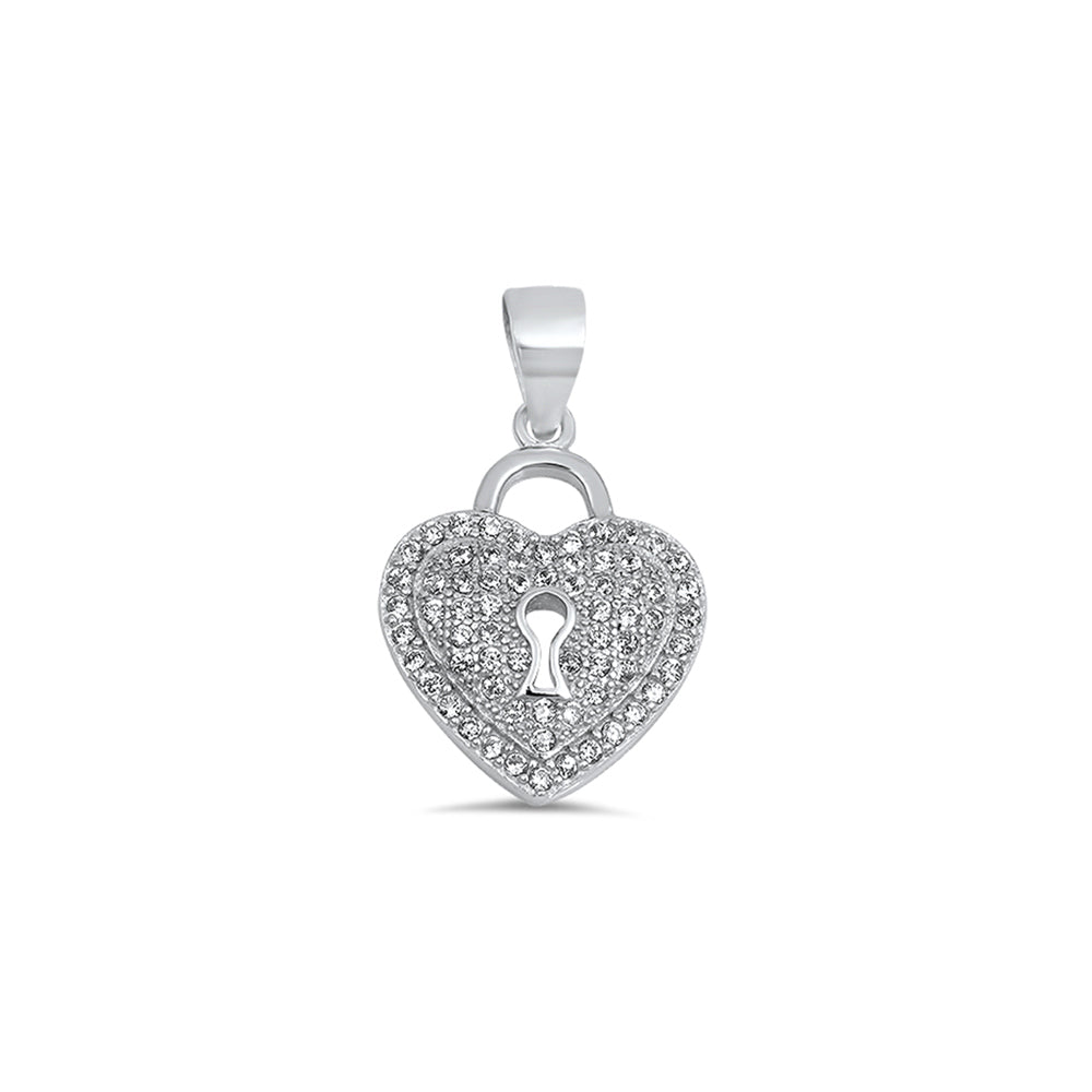 Silver Pendant W/ CZ - Heart Lock