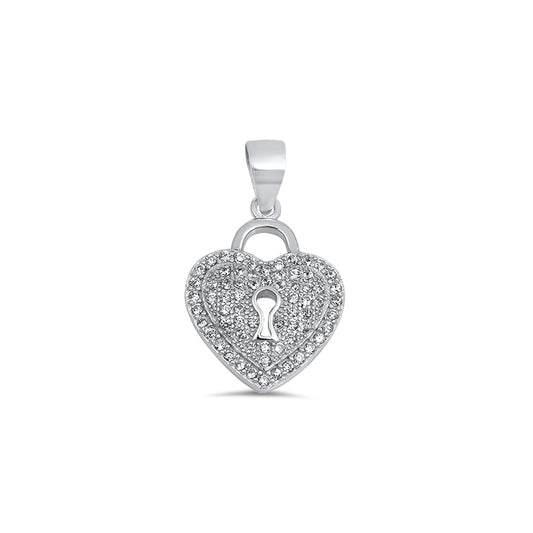 Silver Pendant W/ CZ - Heart Lock