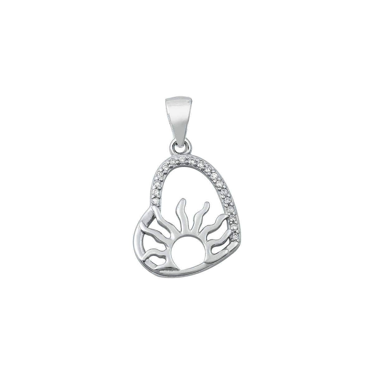 Silver CZ Pendant - Sun Heart