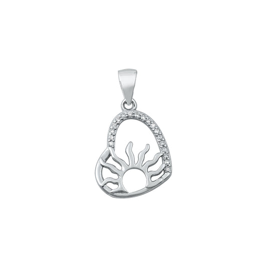 Silver CZ Pendant - Sun Heart