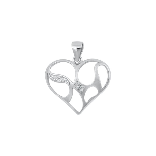 Silver CZ Pendant - Heart