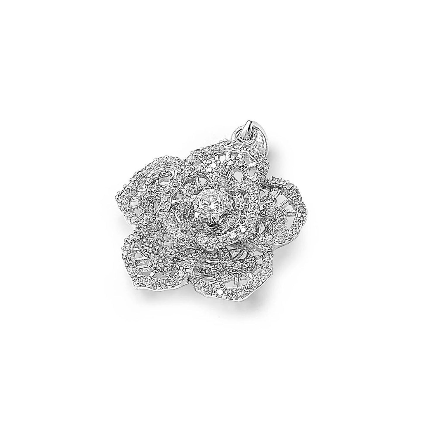 Silver Pendant W/ CZ - Flower