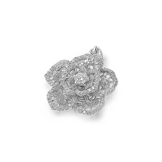 Silver Pendant W/ CZ - Flower