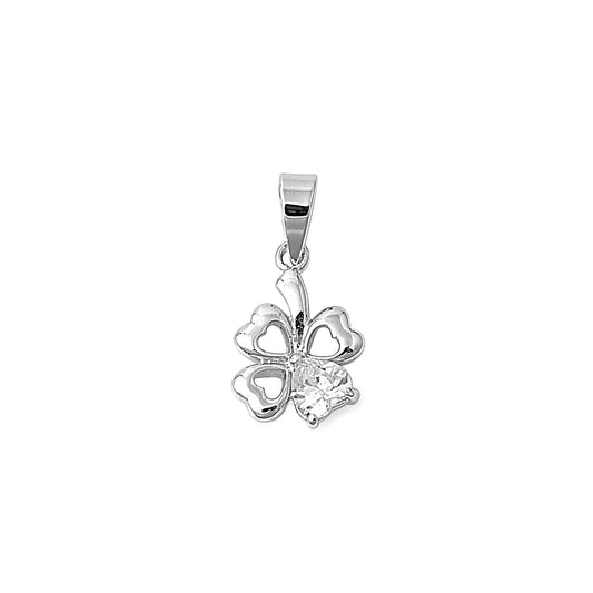 Silver Pendant W/ CZ - Four Leaf Clover