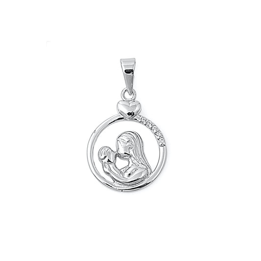 Silver Pendant W/ CZ - Mother & Child