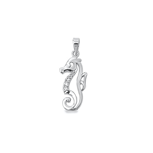 Silver Pendant W/ CZ - Seahorse